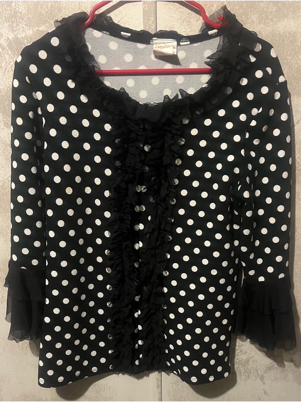 Women’s Black & White Polka Dot Ruffle Blouse